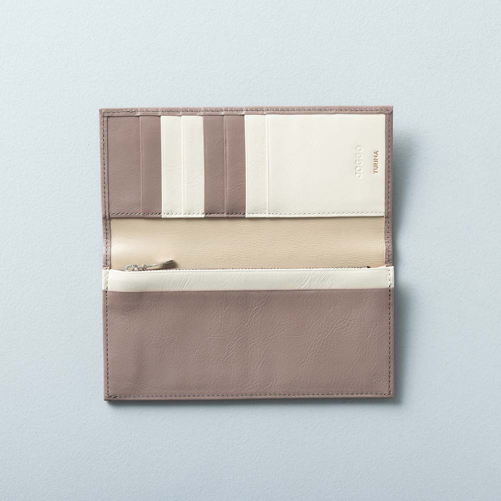 スリム長財布（カード収納13段） - 使用カラー：グレージュ×アイボリーホワイト×ナチュラルベージュ