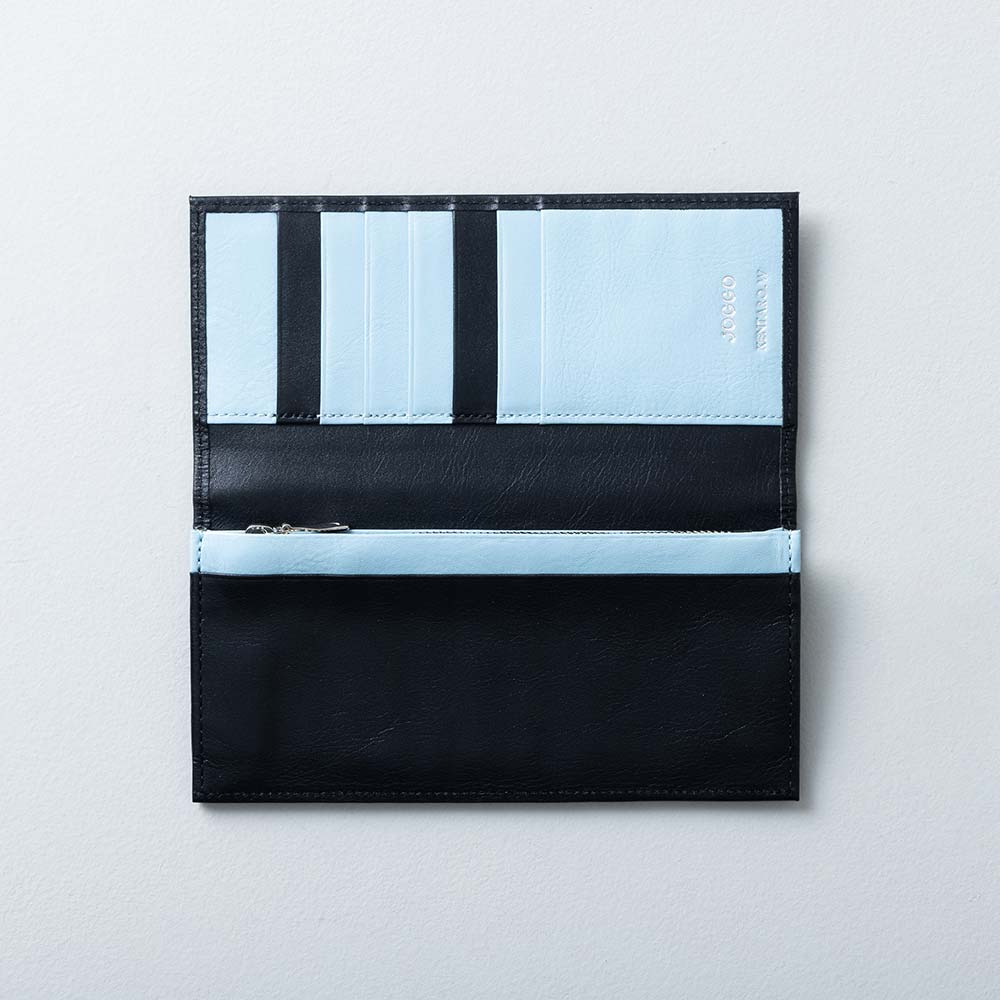 スリム長財布（カード収納13段） - 使用カラー：ピュアブラック×シャーベットブルー