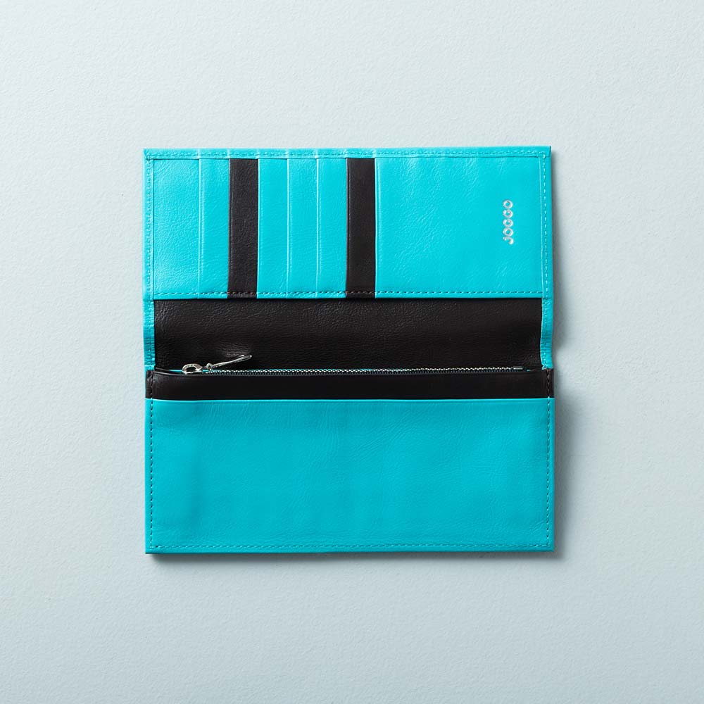スリム長財布（カード収納13段） - 使用カラー：ターコイズブルー×ピュアブラック