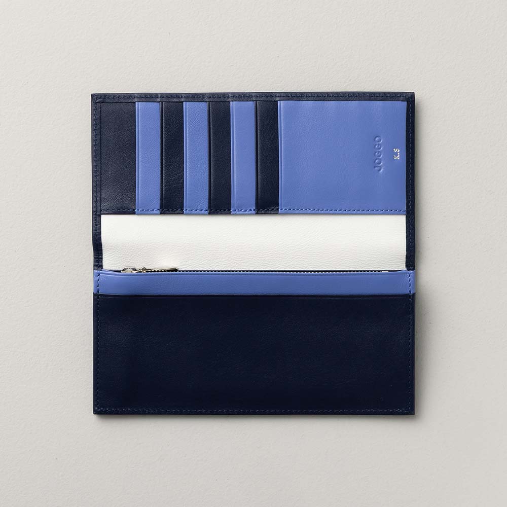 スリム長財布（カード収納13段） - 使用カラー：ミッドナイトネイビー×モーニングブルー×ブリリアントスノー