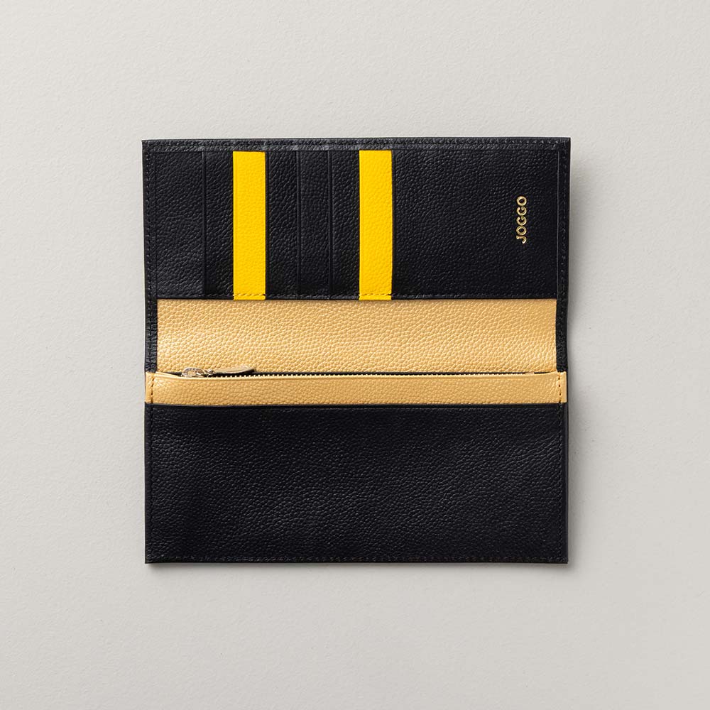 スリム長財布（エンボス） - 使用カラー：ピュアブラック×ハニービー×フルムーンゴールド
