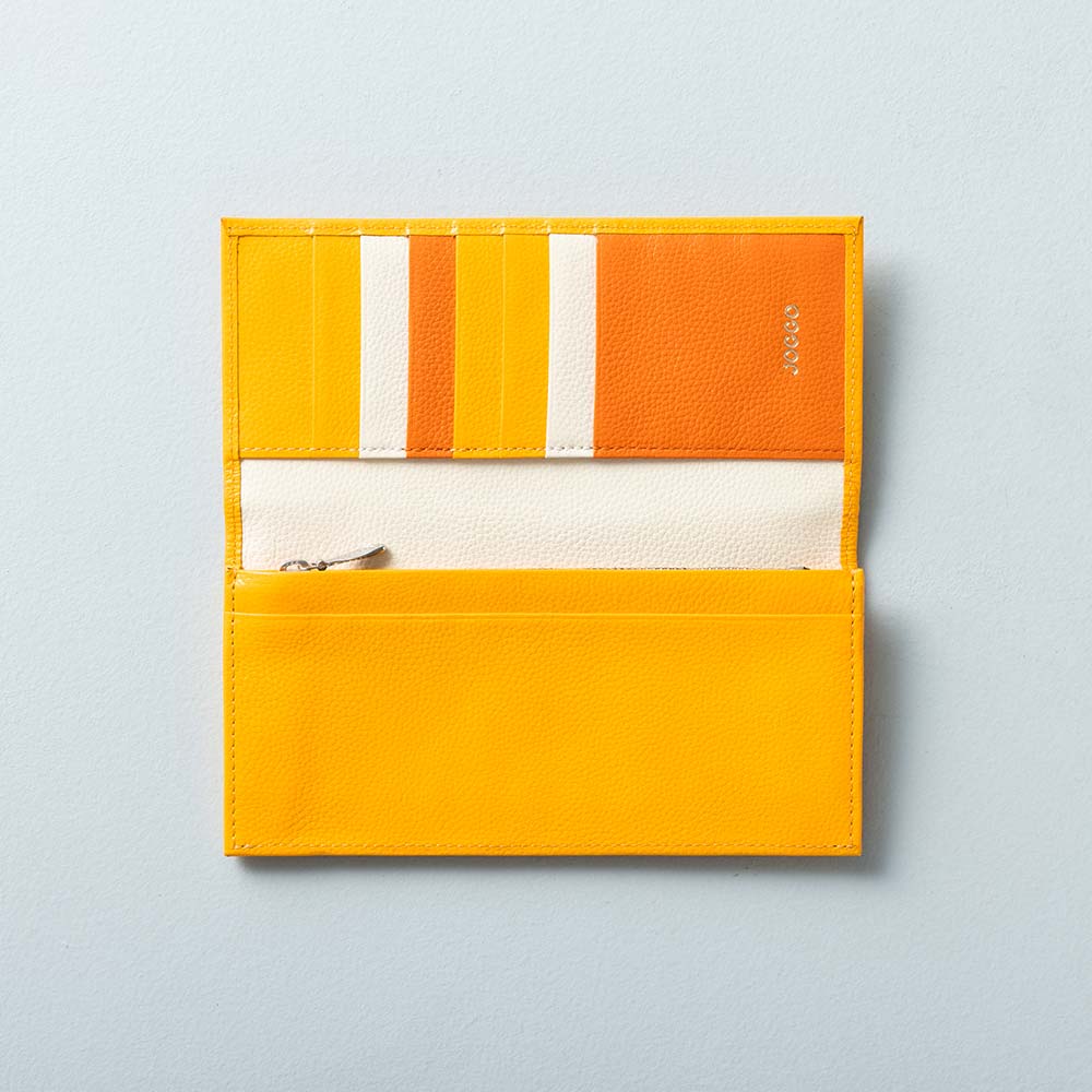 スリム長財布（エンボス） - 使用カラー：ハニービー×ビブラントサン×アイボリーホワイト