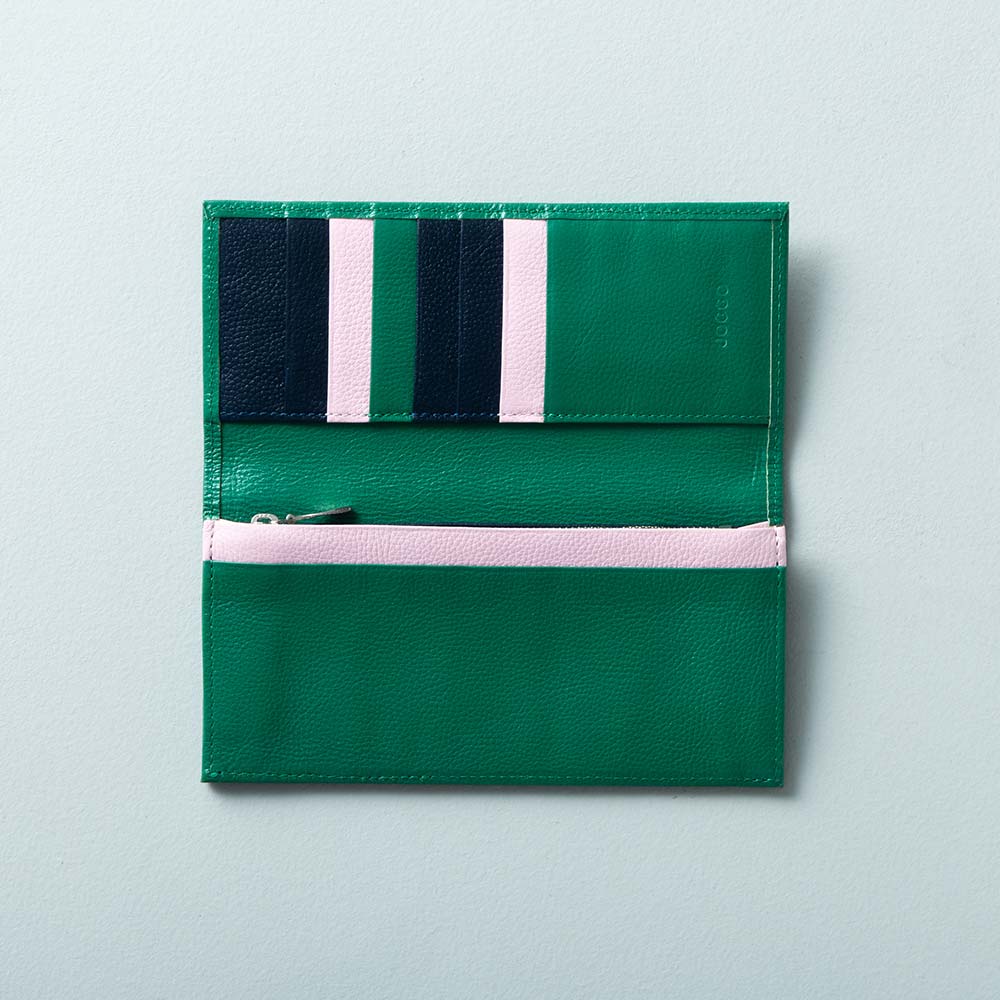 スリム長財布（エンボス） - 使用カラー：ヒイラギリーフ×ミッドナイトネイビー×サクラブルーム