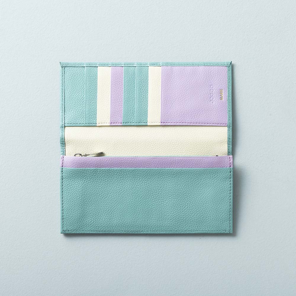 スリム長財布（エンボス） - 使用カラー：セージグリーン×アイボリーホワイト×アジサイドロップ