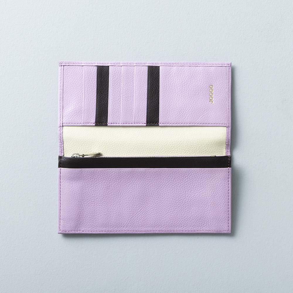 スリム長財布（エンボス） - 使用カラー：アジサイドロップ×エスプレッソブラウン×アイボリーホワイト