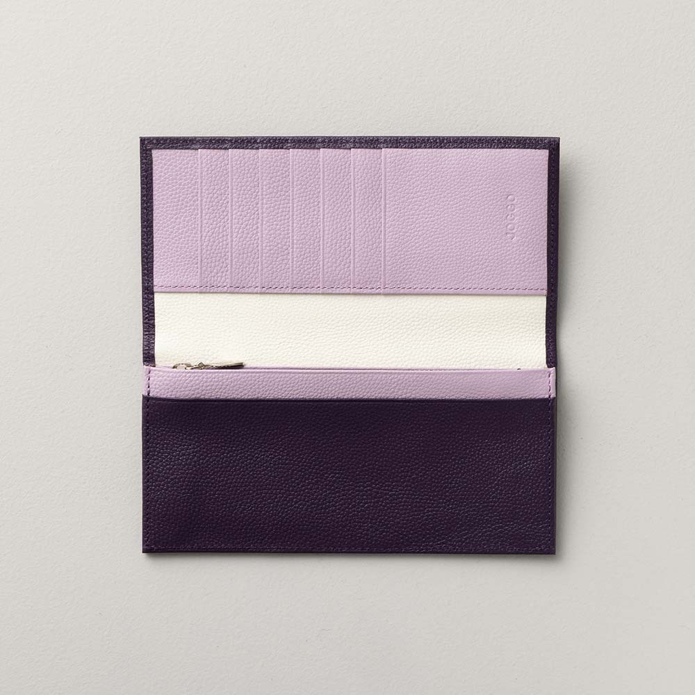 スリム長財布（エンボス） - 使用カラー：ロイヤルパープル×アジサイドロップ×ブリリアントスノー