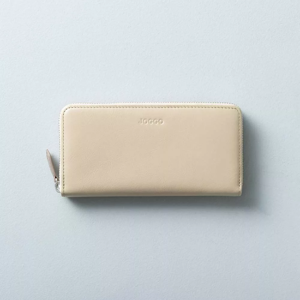 シンプルラウンド長財布 - ナチュラルな雰囲気が好きな方におすすめ。使用カラー：ナチュラルベージュ×グレージュ