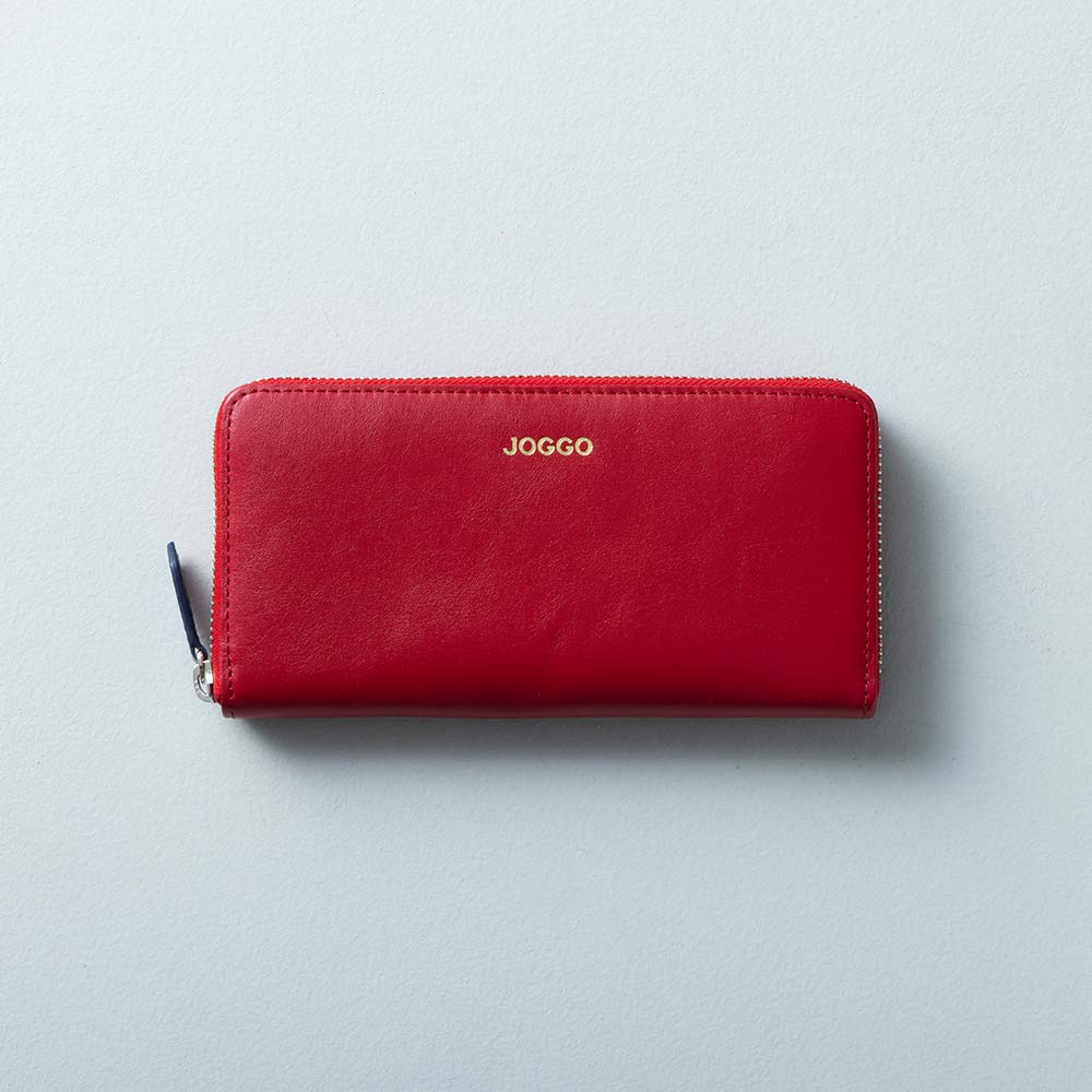 シンプルラウンド長財布 - 使用カラー：ブライトレッド×ミッドナイトネイビー