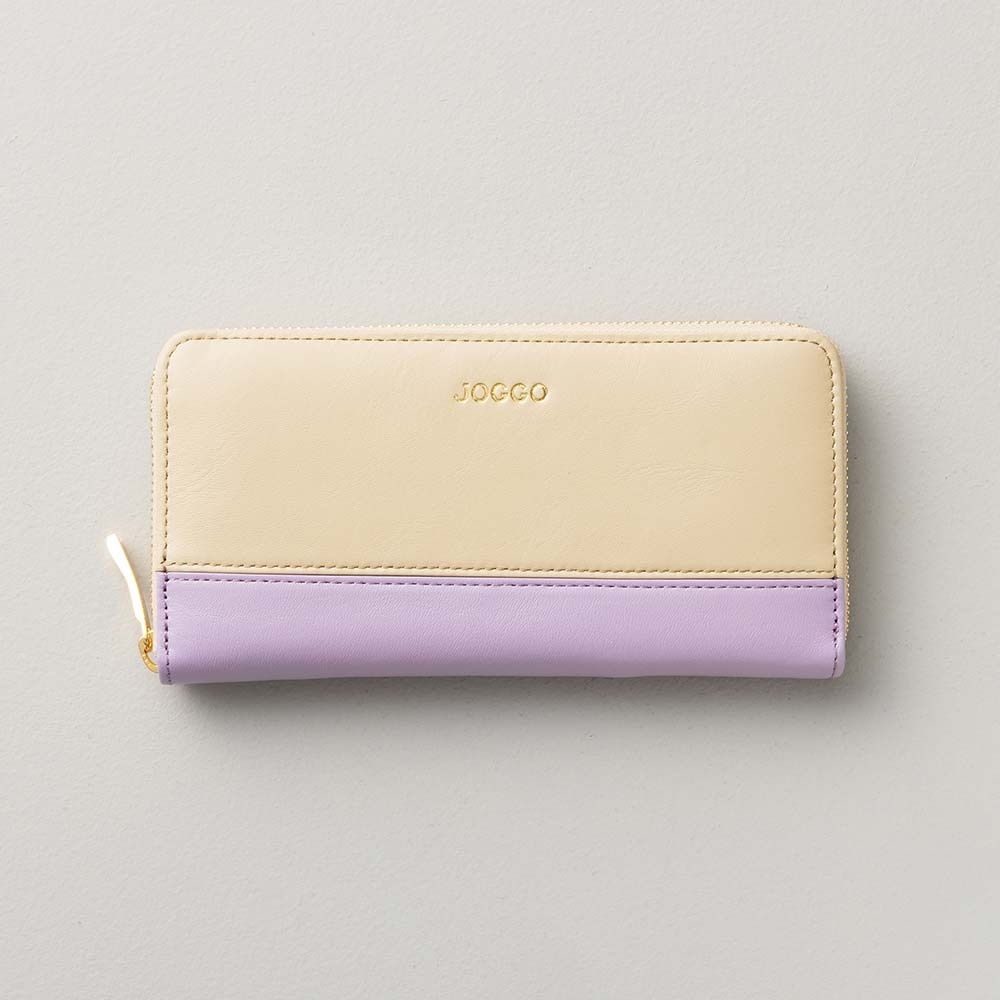 シンプルラウンド長財布（バイカラー） - 使用カラー：ナチュラルベージュ・アジサイドロップ