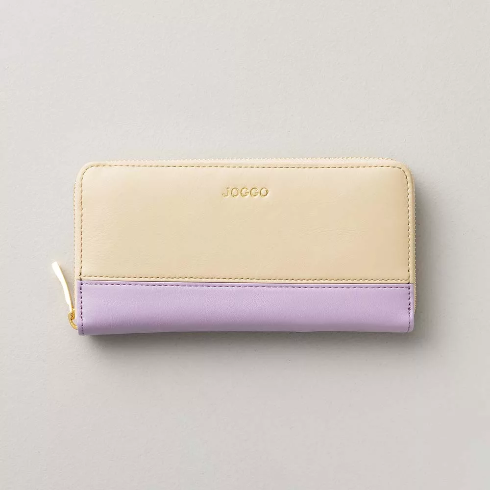 シンプルラウンド長財布（バイカラー） - 使用カラー：ナチュラルベージュ・アジサイドロップ