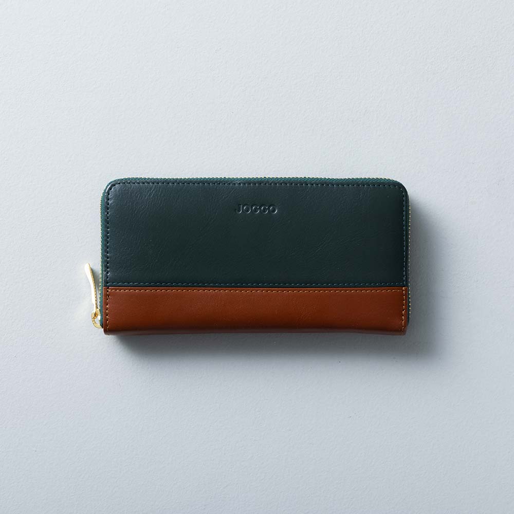 シンプルラウンド長財布（バイカラー） - 使用カラー：フォレストグリーン・マロンブラウン
