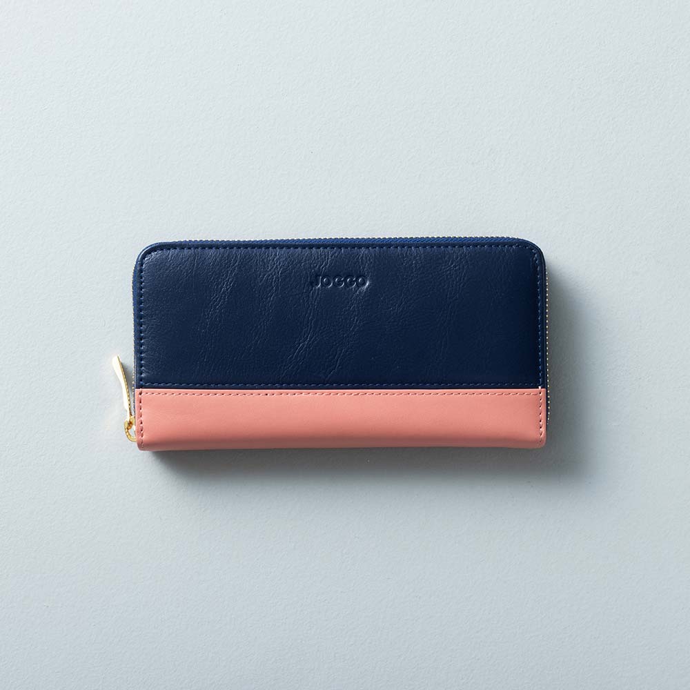 シンプルラウンド長財布（バイカラー） - 使用カラー：ミッドナイトネイビー・フラミンゴピンク