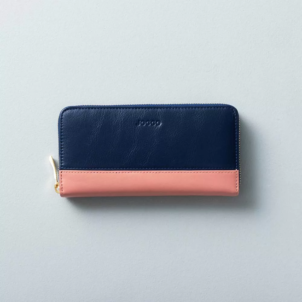 シンプルラウンド長財布（バイカラー） - 使用カラー：ミッドナイトネイビー・フラミンゴピンク