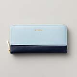 シンプルラウンド長財布（バイカラー） - 使用カラー：シャーベットブルー・ミッドナイトネイビー