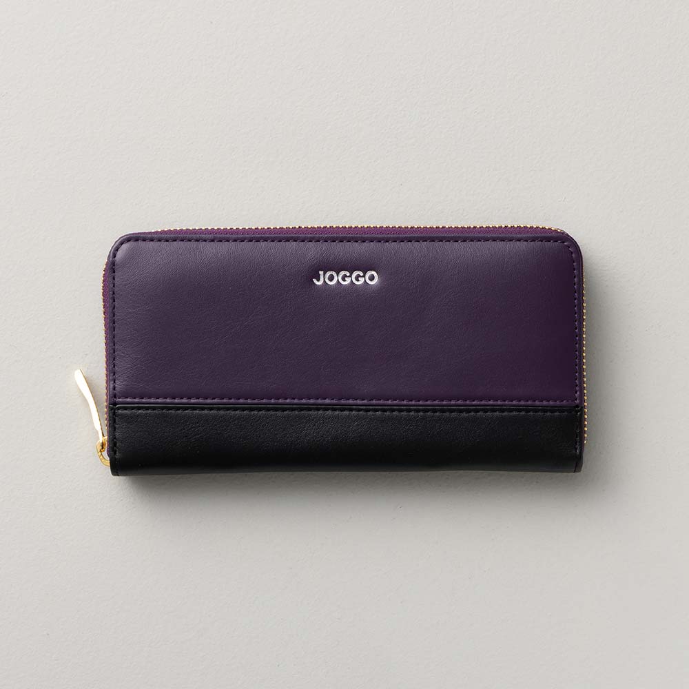 シンプルラウンド長財布（バイカラー） - 使用カラー：ロイヤルパープル・ピュアブラック