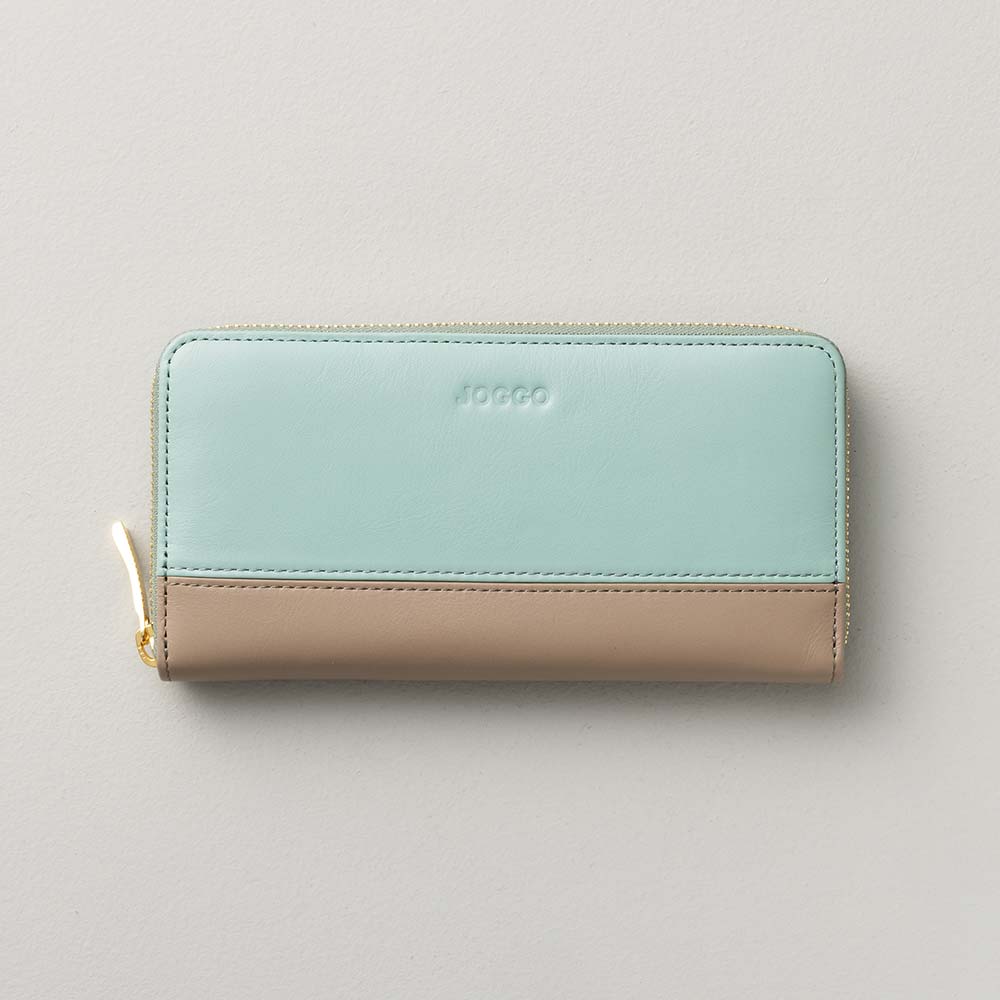 シンプルラウンド長財布（バイカラー） - 使用カラー：セージグリーン・グレージュ