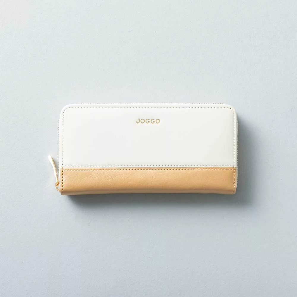 シンプルラウンド長財布（バイカラー） - 使用カラー：アイボリーホワイト・フルムーンゴールド
