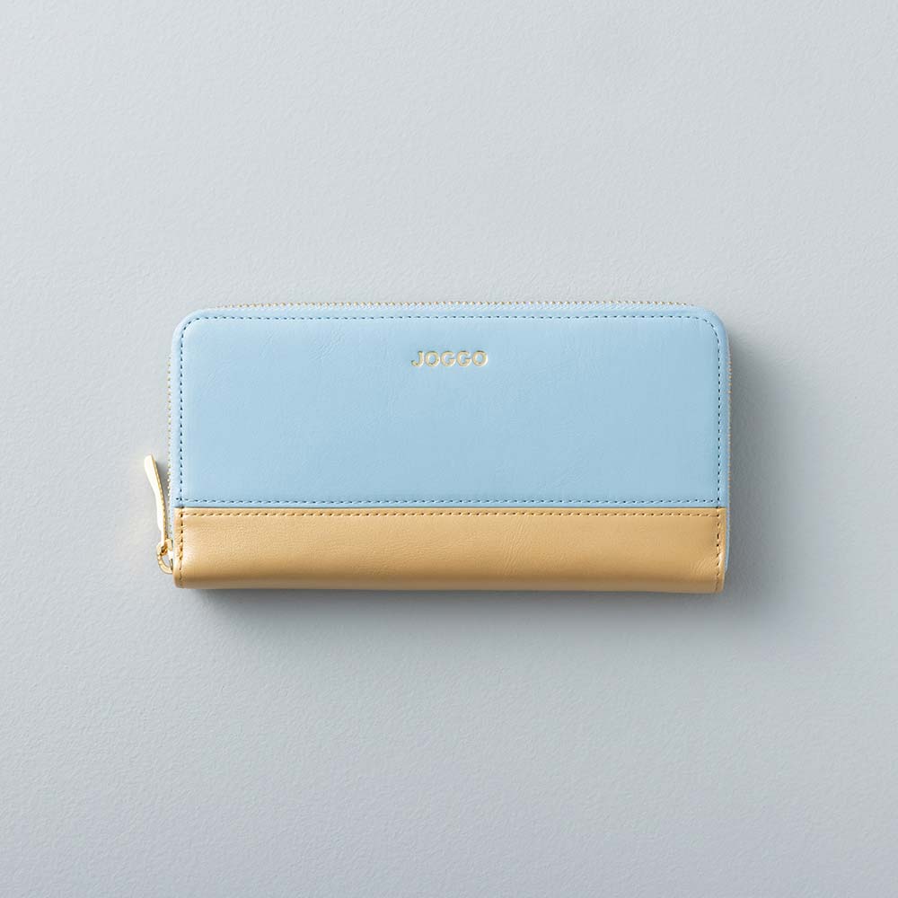 シンプルラウンド長財布（バイカラー） - 使用カラー：シャーベットブルー・フルムーンゴールド