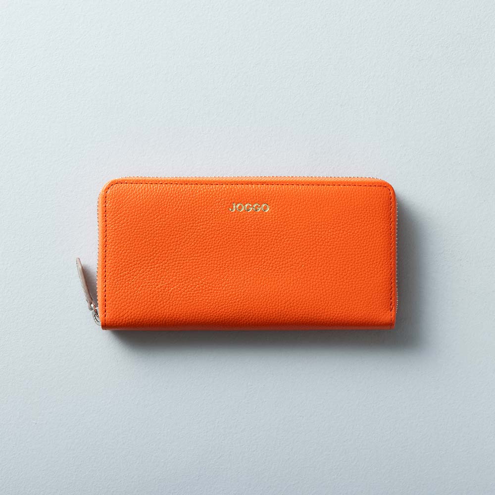 シンプルラウンド長財布（エンボス） - 使用カラー：ビブラントサン×グレージュ