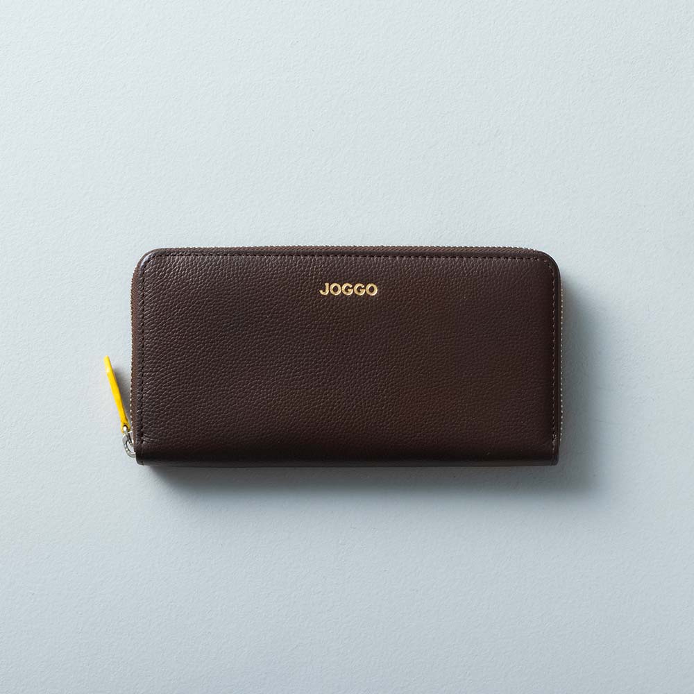 シンプルラウンド長財布（エンボス） - 使用カラー：エスプレッソブラウン×ハニービー