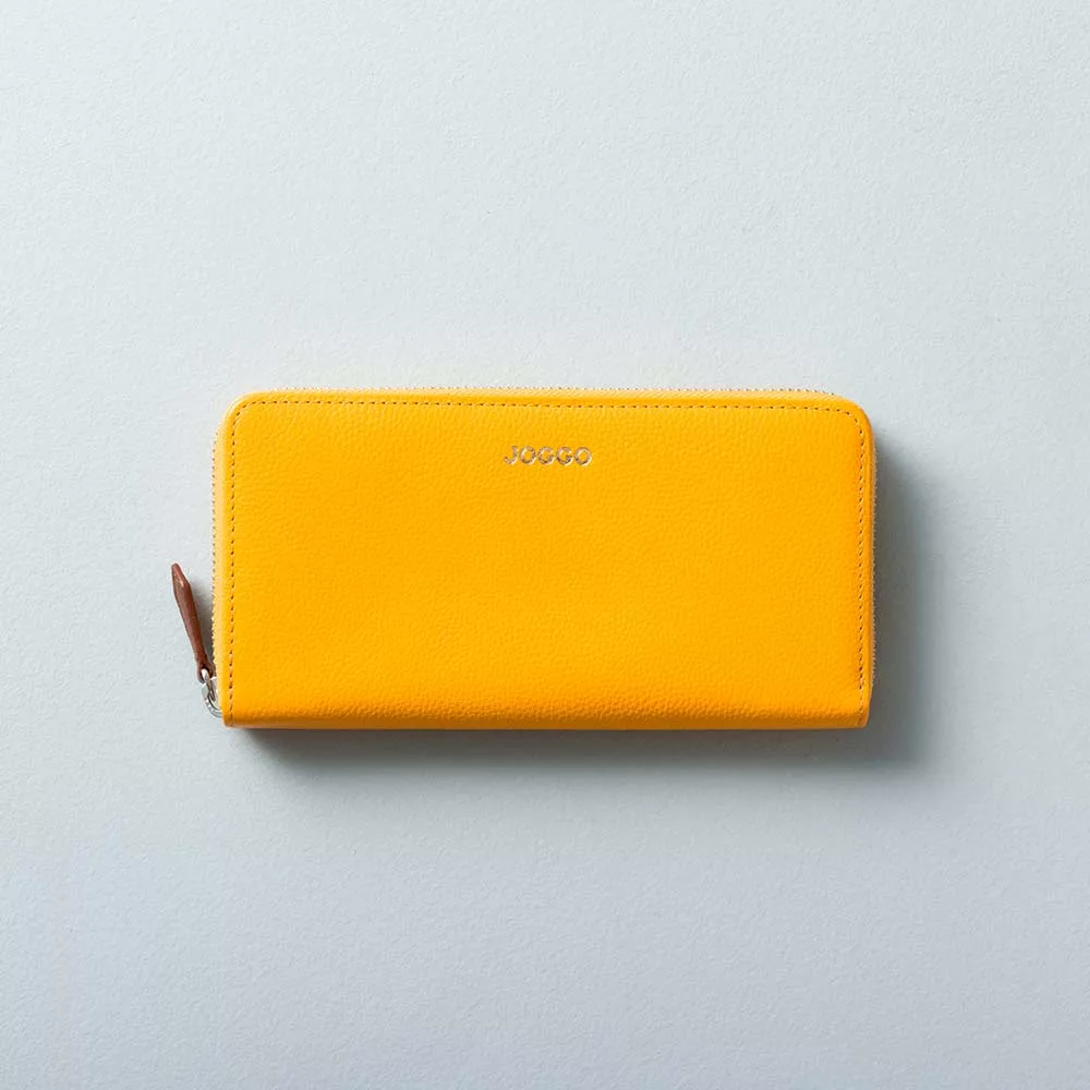シンプルラウンド長財布（エンボス） - 使用カラー：ハニービー×マロンブラウン