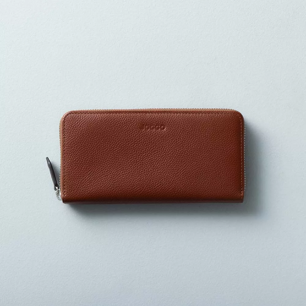 シンプルラウンド長財布（エンボス） - 使用カラー：マロンブラウン×エスプレッソブラウン