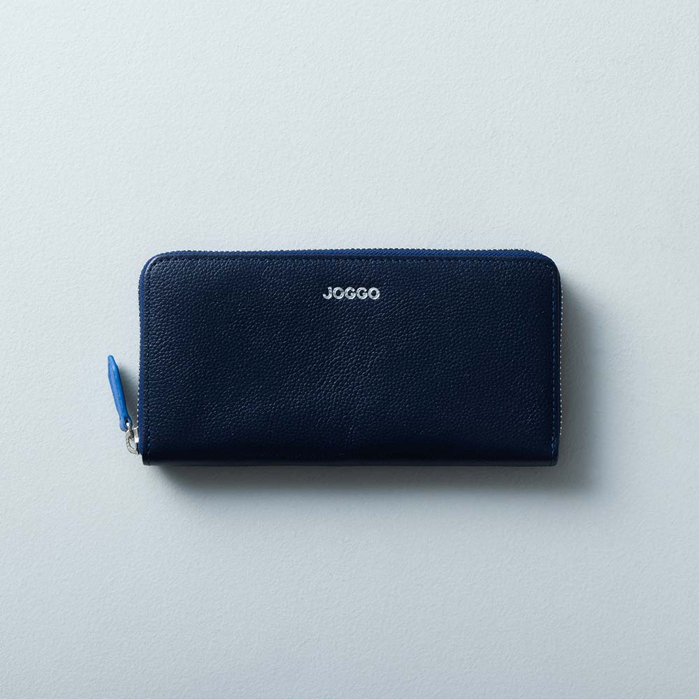 シンプルラウンド長財布（エンボス） - 使用カラー：ミッドナイトネイビー×スカイダイバー