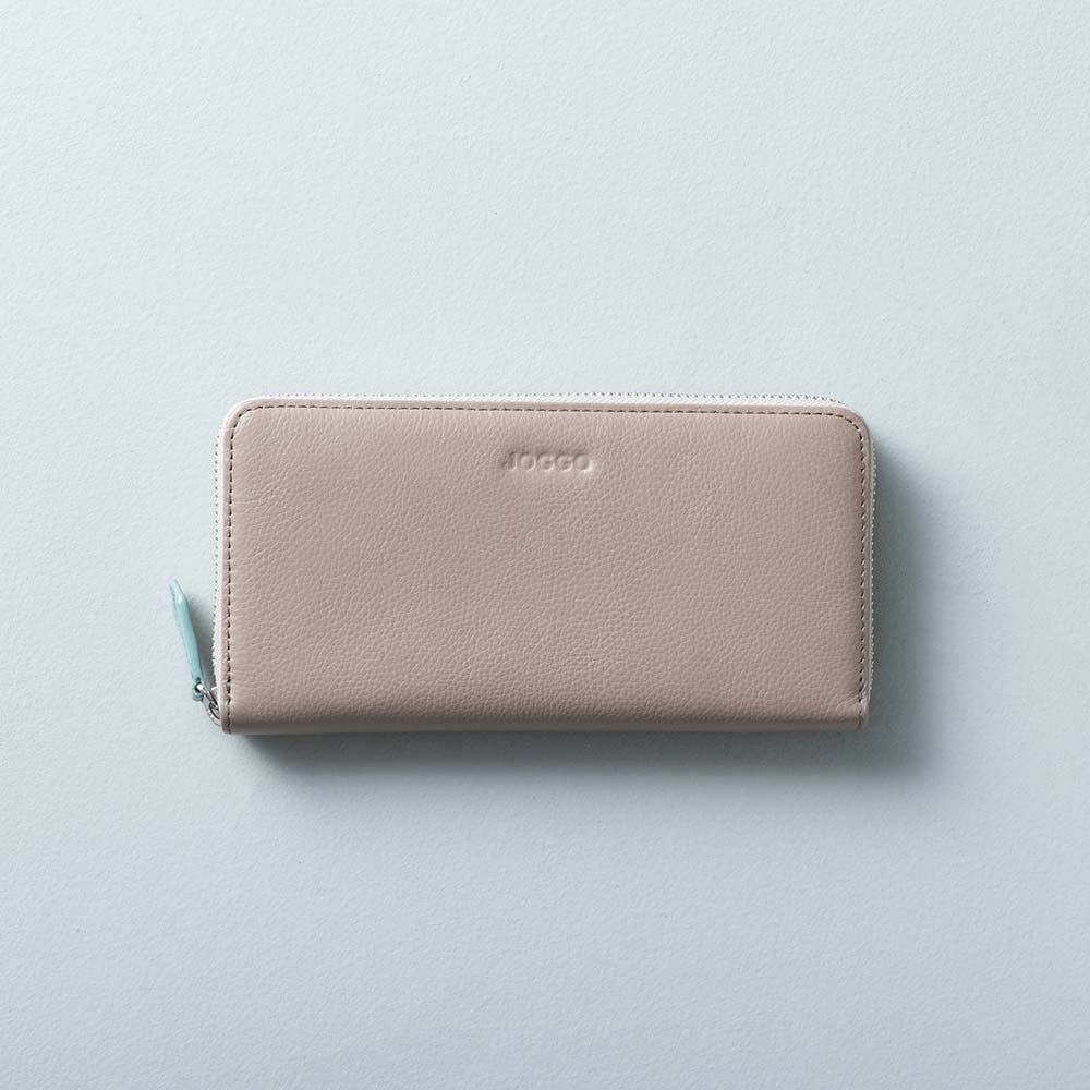 シンプルラウンド長財布（エンボス） - 使用カラー：グレージュ×セージグリーン