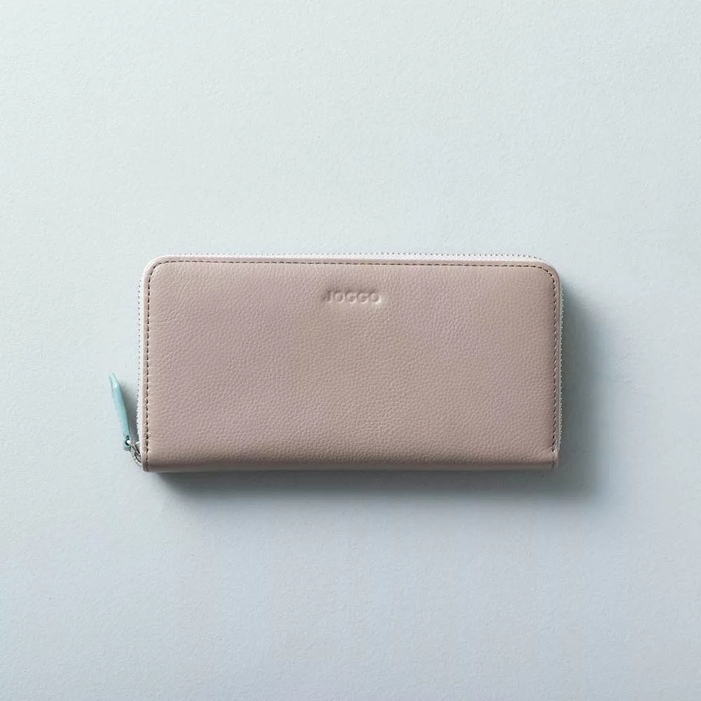 シンプルラウンド長財布（エンボス） - 使用カラー：グレージュ×セージグリーン