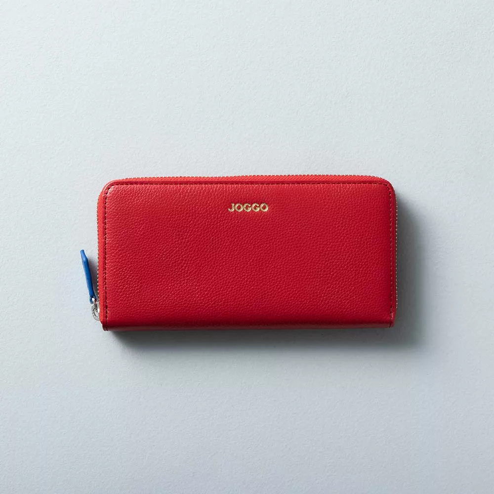 レッド レザー 長財布 エンボスロゴ シンプルラウンド長財布（エンボス） | オーダーメイド革製品「JOGGO」