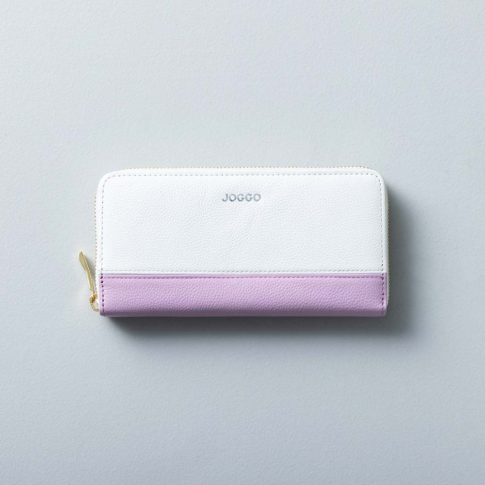 シンプルラウンドバイカラー長財布（エンボス） - 使用カラー：ブリリアントスノー・アジサイドロップ