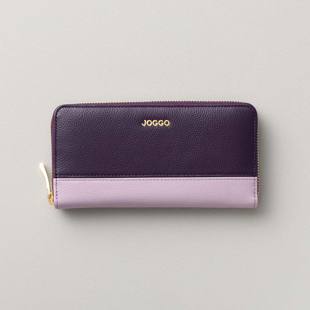 シンプルラウンドバイカラー長財布（エンボス） - 使用カラー：ロイヤルパープル・アジサイドロップ