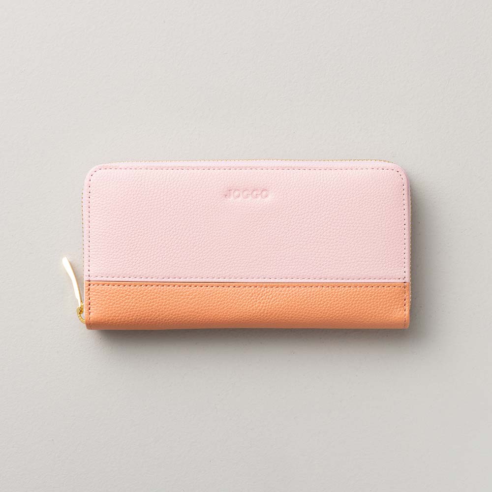 シンプルラウンドバイカラー長財布（エンボス） - 使用カラー：サクラブルーム・フラミンゴピンク