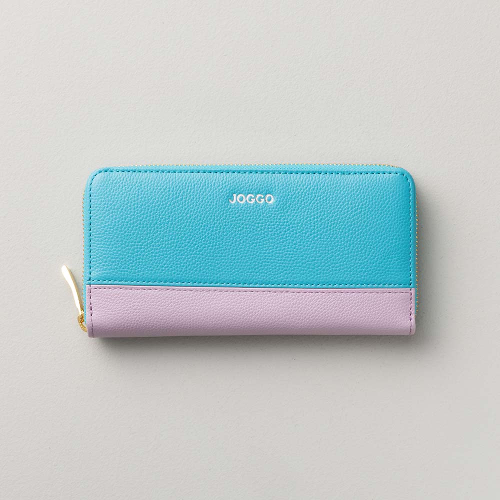 シンプルラウンドバイカラー長財布（エンボス） - 使用カラー：ターコイズブルー・アジサイドロップ