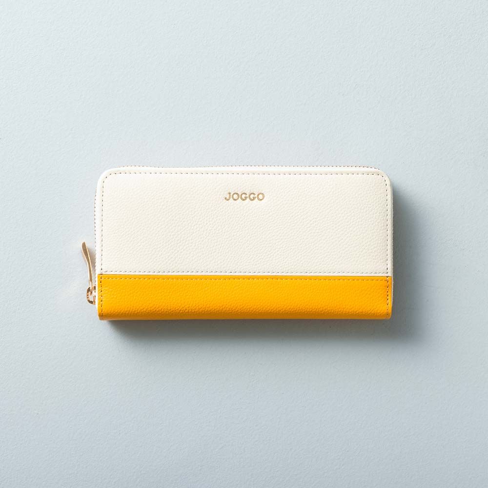 シンプルラウンドバイカラー長財布（エンボス） - 使用カラー：アイボリーホワイト・ハニービー