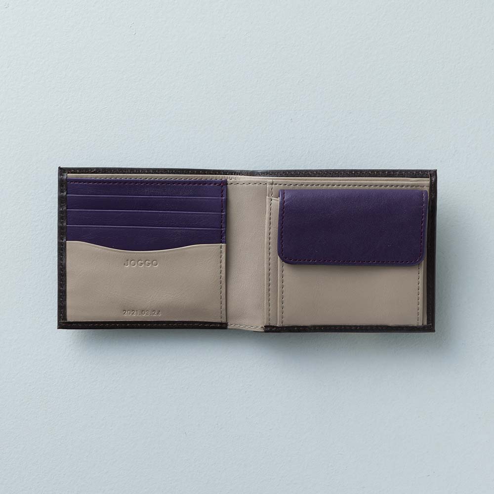 ２つ折り財布（小銭入れ付き） - 使用カラー：エスプレッソブラウン・ロイヤルパープル・グレージュ