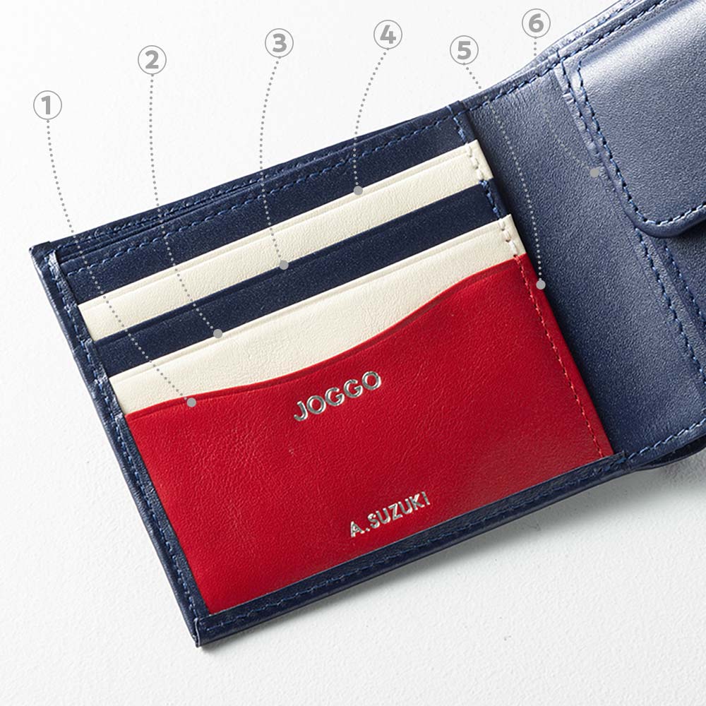 2つ折り財布(小銭入れ付き) - 6か所のカードポケットには、クレジットカード・免許証・保険証・キャッシュカードと主要なカードからポイントカード等お好みのカードまで入ります。