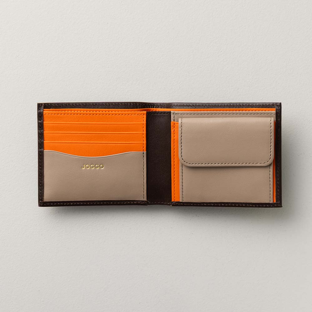 2つ折り財布(小銭入れ付き) - 使用カラー:エスプレッソブラウン・ビブラントサン・グレージュ