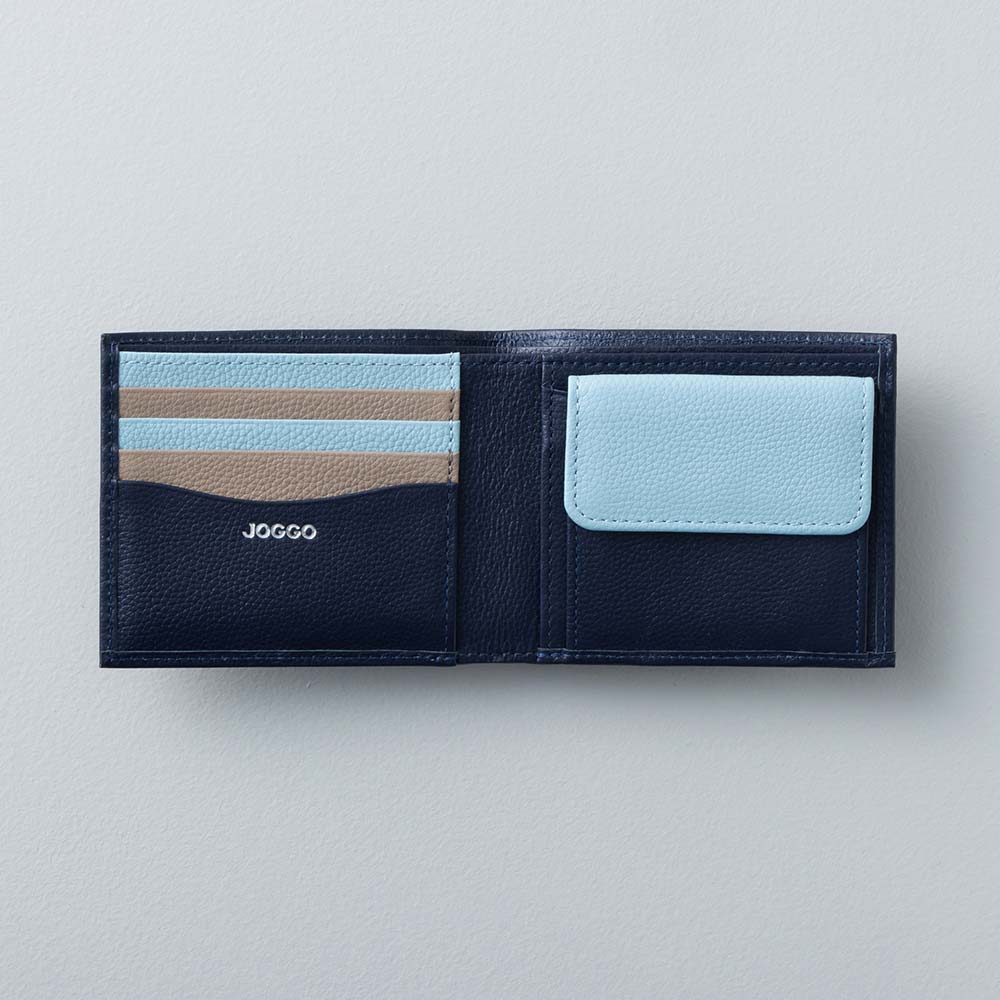 ２つ折り財布（エンボス） - 使用カラー：ミッドナイトネイビー・シャーベットブルー・グレージュ