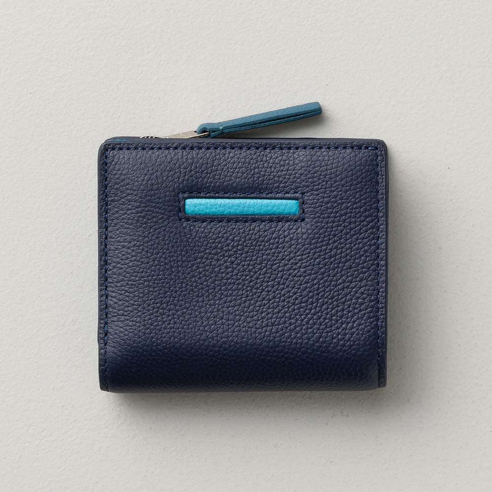 ２つ折りコンパクトウォレット - 使用カラー：ミッドナイトネイビー・ターコイズブルー・ピーコックブルー