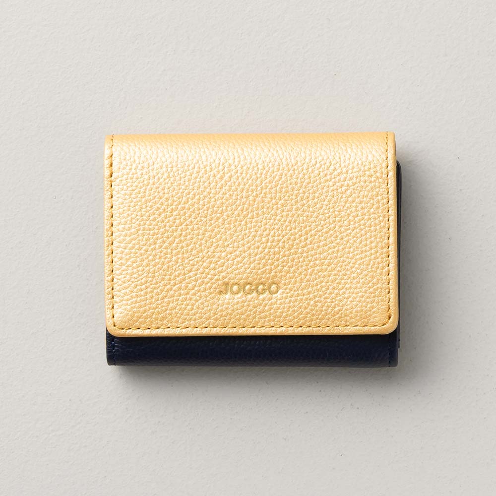 ３つ折りミニ財布（エンボス） - 使用カラー：フルムーンゴールド・ミッドナイトネイビー