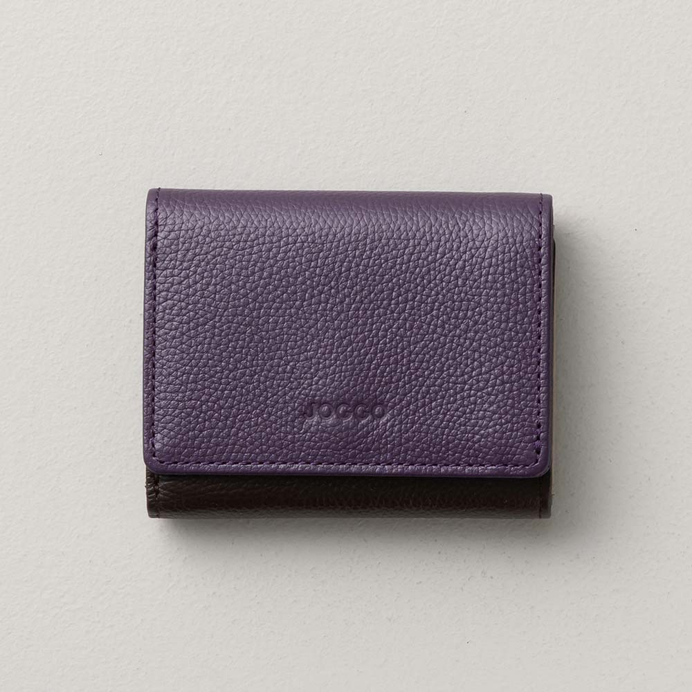 ３つ折りミニ財布（エンボス） - 使用カラー：ロイヤルパープル・エスプレッソブラウン
