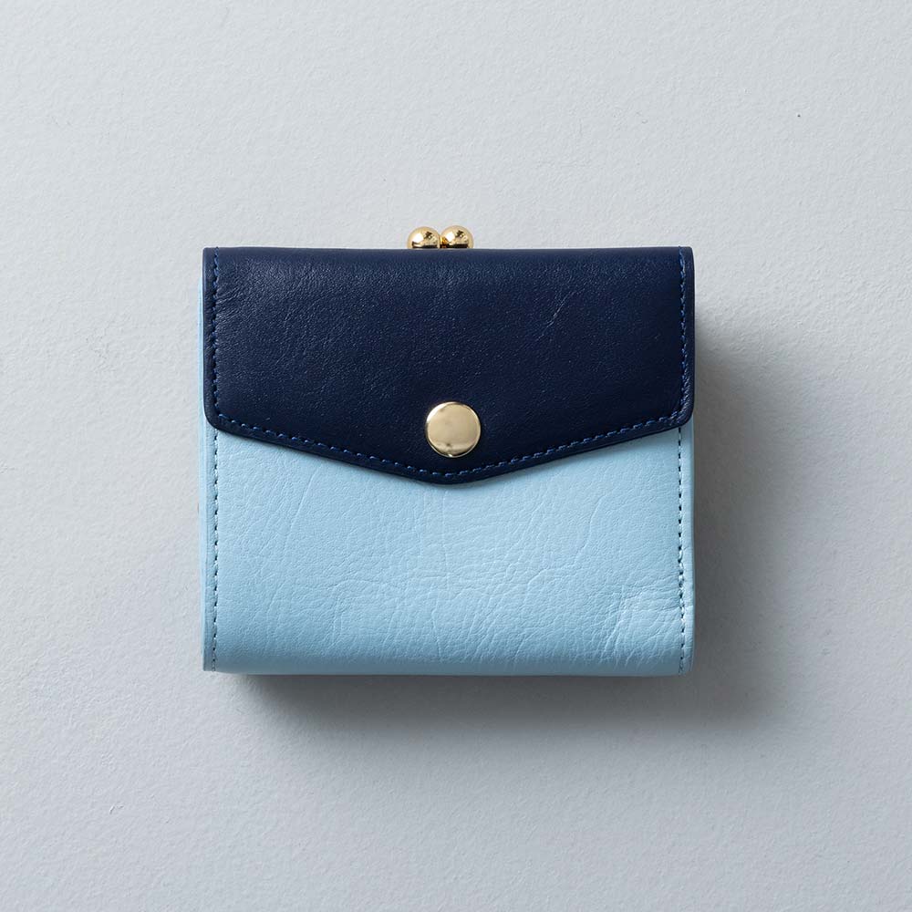 がま口２つ折り財布 - 使用カラー：ミッドナイトネイビー・シャーベットブルー