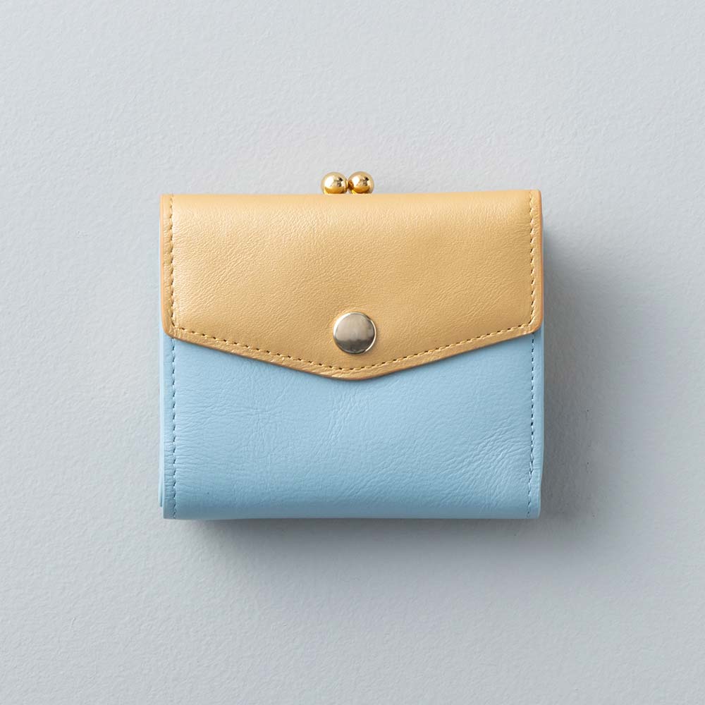 がま口２つ折り財布 - 使用カラー：フルムーンゴールド・シャーベットブルー