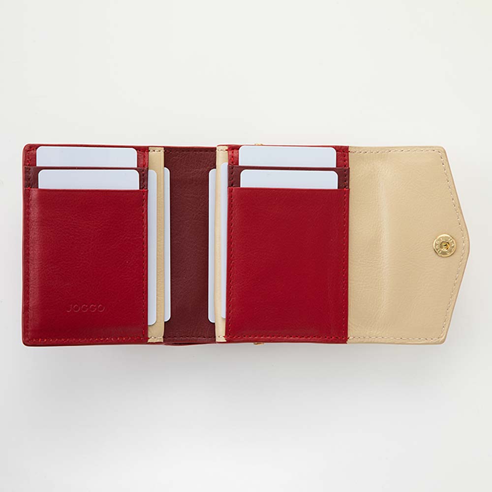 がま口２つ折り財布 - カード段が4つ、フリーポケットが4つあります。フリーポケットには、クレジットカードサイズより大きめのラミネートカードや名刺、ショップカードなどを入れるのにおすすめです。