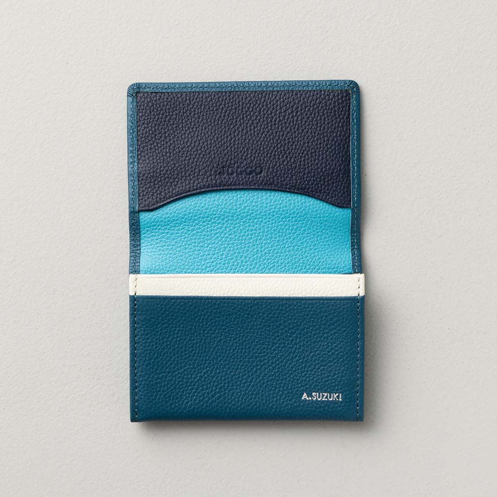 シンプル名刺入れ（エンボス） - 使用カラー：ピーコックブルー×ミッドナイトネイビー×ターコイズブルー×アイボリーホワイト