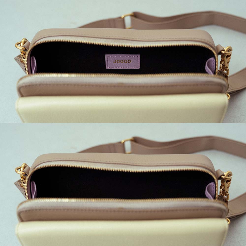 スクエアショルダーバッグ - ロゴ刻印を選択されない場合、ブランドラベルは付属しません。あらかじめご了承ください。