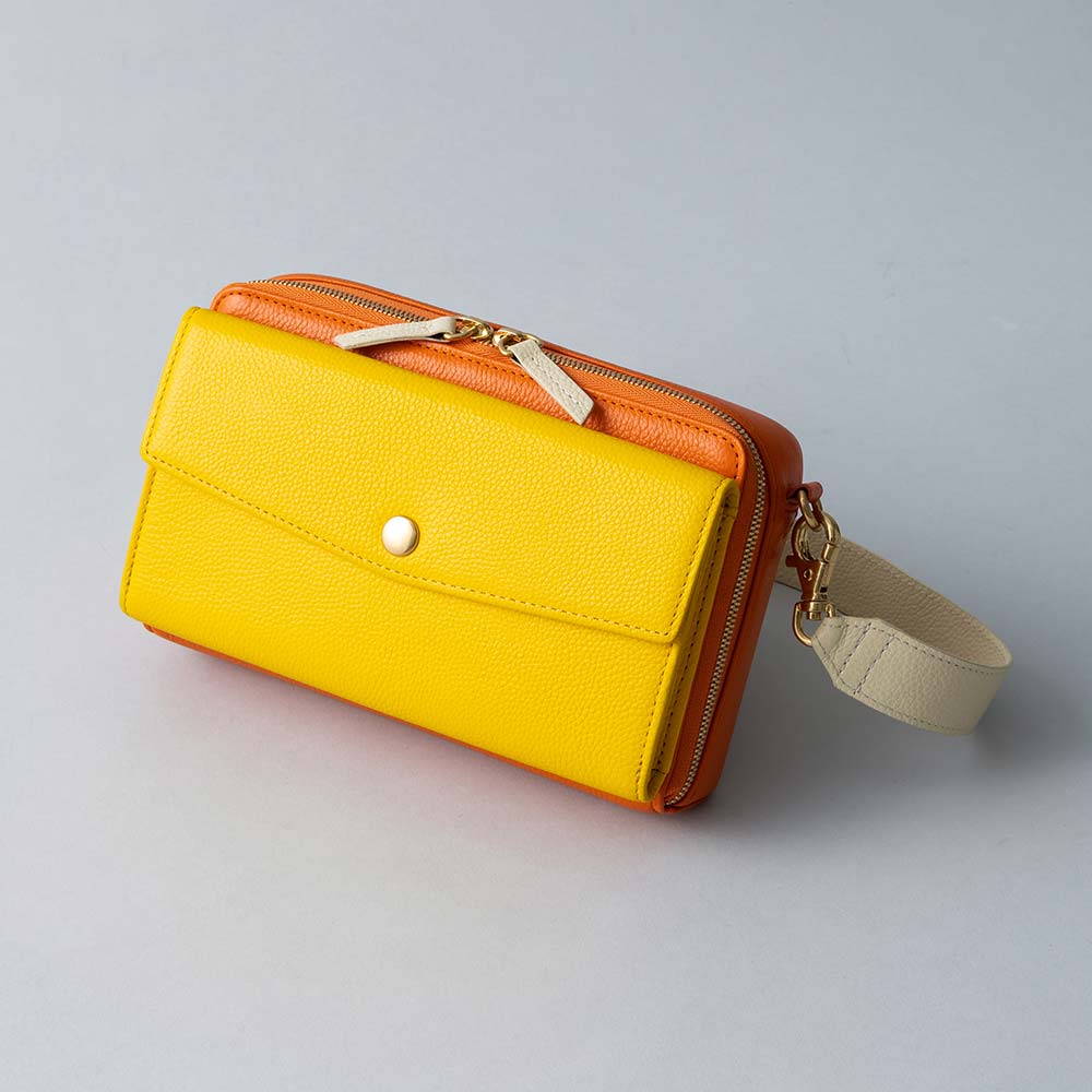 スクエアショルダーバッグ - 使用カラー：ビブラントサン・ハニービー・アイボリーホワイト・ゴールド（金具）