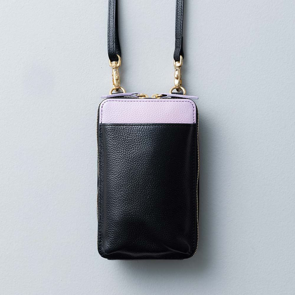 スマホショルダーバッグ - 使用カラー：ピュアブラック・アジサイドロップ・ゴールド（金具）