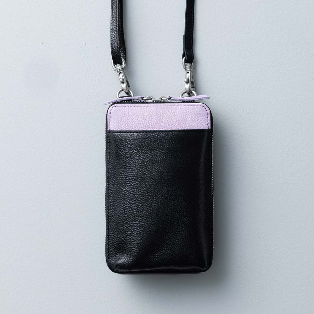 スマホショルダーバッグ - 使用カラー：ピュアブラック・アジサイドロップ・シルバー（金具）